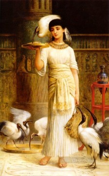 Edwin Long Painting - Alethe Asistente del Sagrado Ibis en el Templo de Isis en Edwin Long